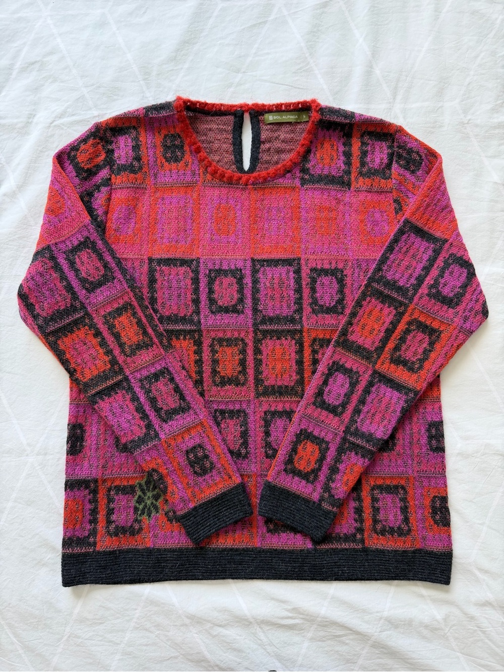 Sol Alpaca Favo Crew Neck Sweater 100% Baby Alpaca Size L